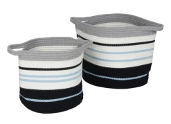 2Er-Set SeilKörbe Aus Baumwolle Gestreift Blau