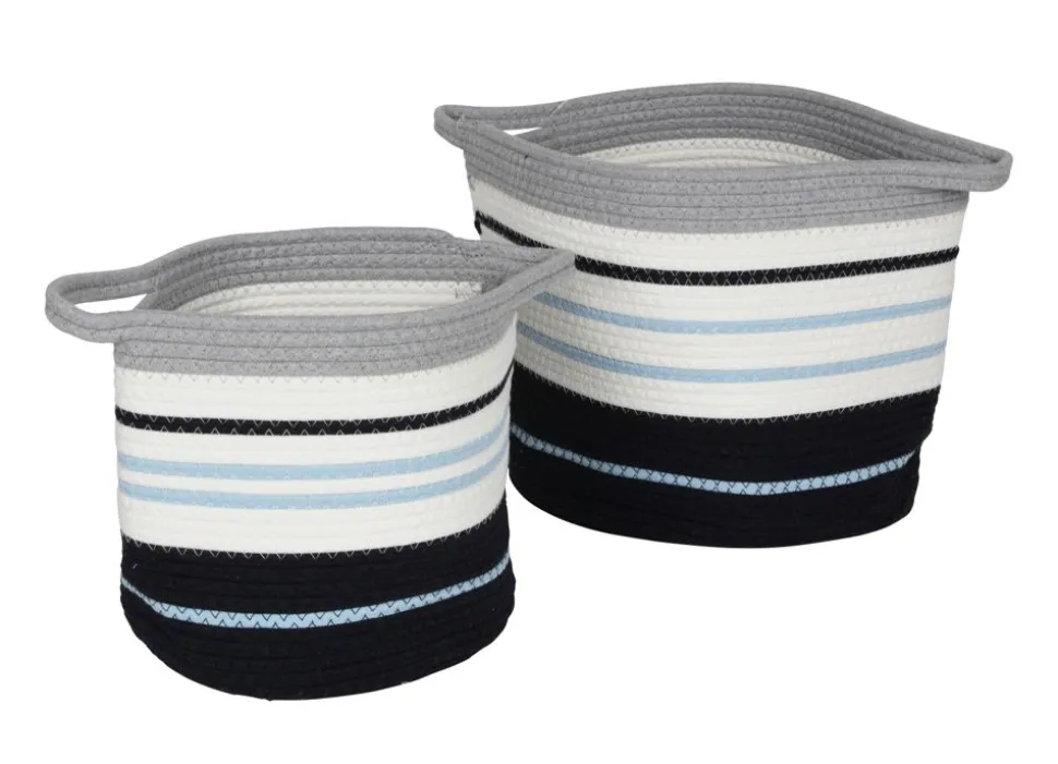 2Er-Set SeilKörbe Aus Baumwolle Gestreift Blau
