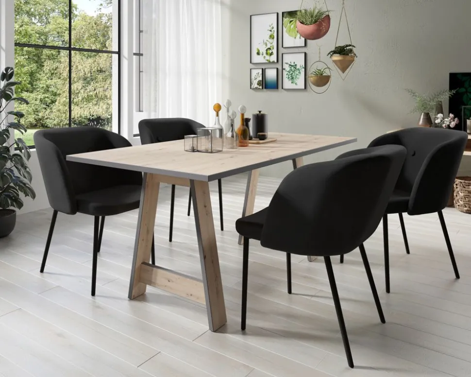 Esszimmerstuhle Aus Samt Mit Metallfusen 2Er-Set Schwarz