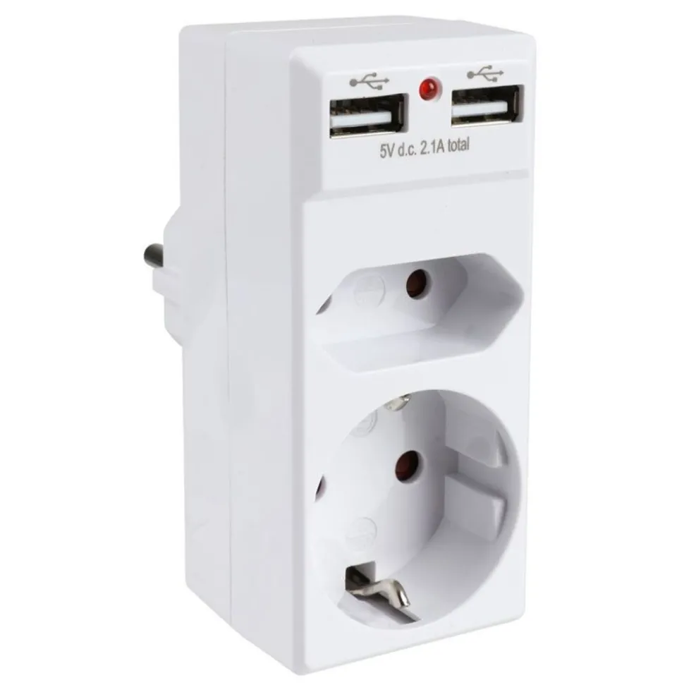 2-Fach Steckdosenadapter Mit 2 Usb-Anschlussen