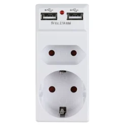 2-Fach Steckdosenadapter Mit 2 Usb-Anschlussen