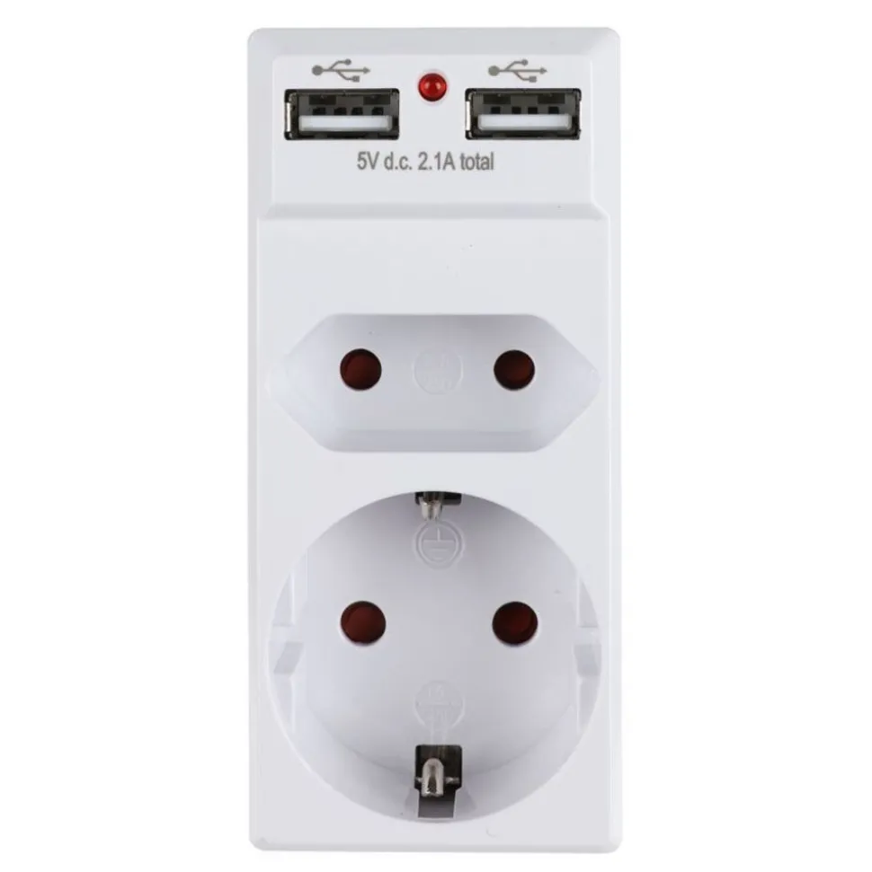 2-Fach Steckdosenadapter Mit 2 Usb-Anschlussen