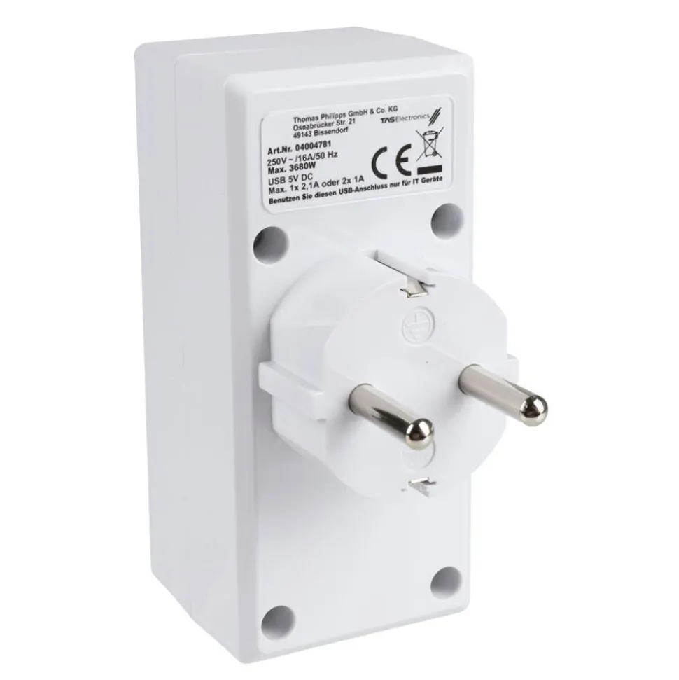 2-Fach Steckdosenadapter Mit 2 Usb-Anschlussen