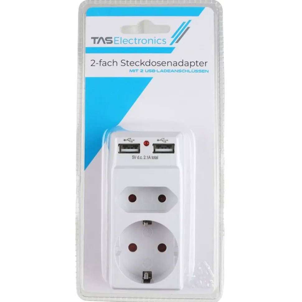 2-Fach Steckdosenadapter Mit 2 Usb-Anschlussen