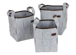 FlechtKörbe-Set Aus Filz Mit Kunstleder 3-Teilig Grau
