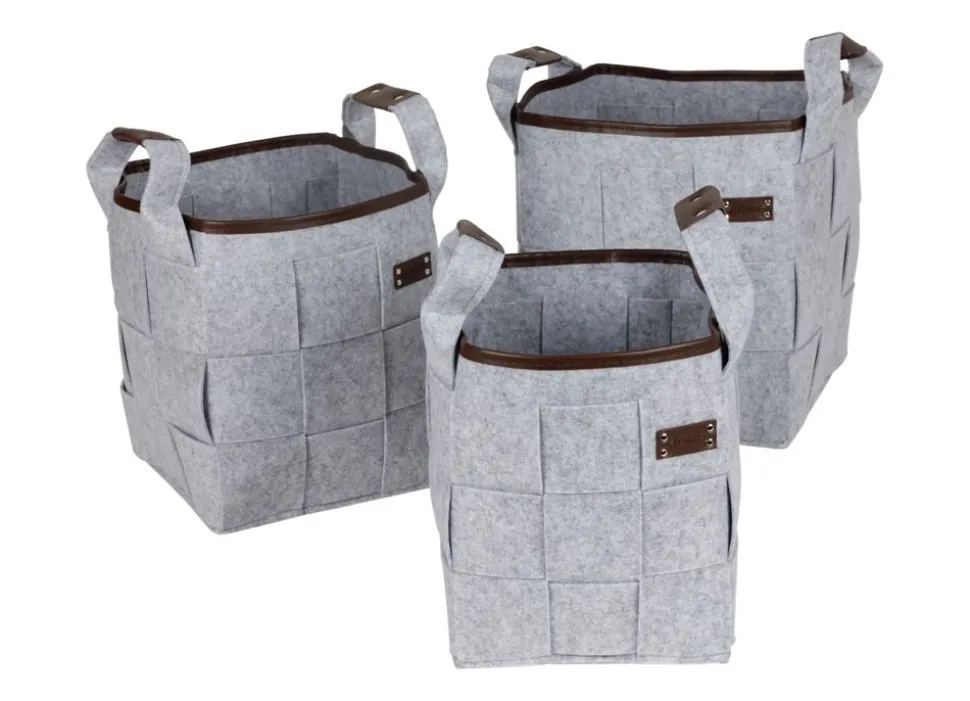 FlechtKörbe-Set Aus Filz Mit Kunstleder 3-Teilig Grau