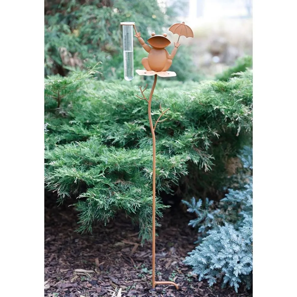 Gartenstecker Regenmesser Frosch 99Cm Rostbraun
