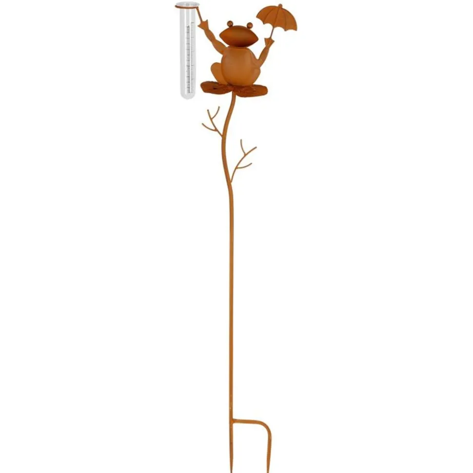 Gartenstecker Regenmesser Frosch 99Cm Rostbraun
