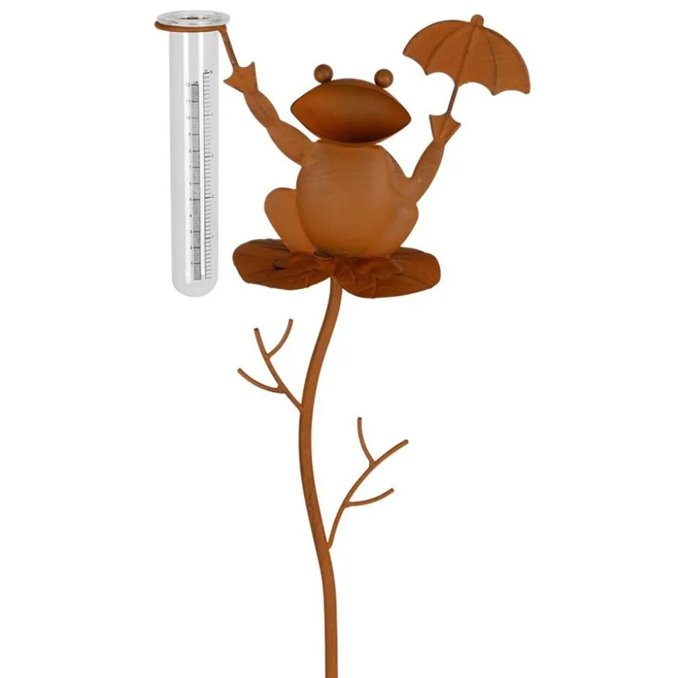 Gartenstecker Regenmesser Frosch 99Cm Rostbraun