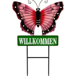 Gartenstecker Schmetterling Willkommen 60Cm