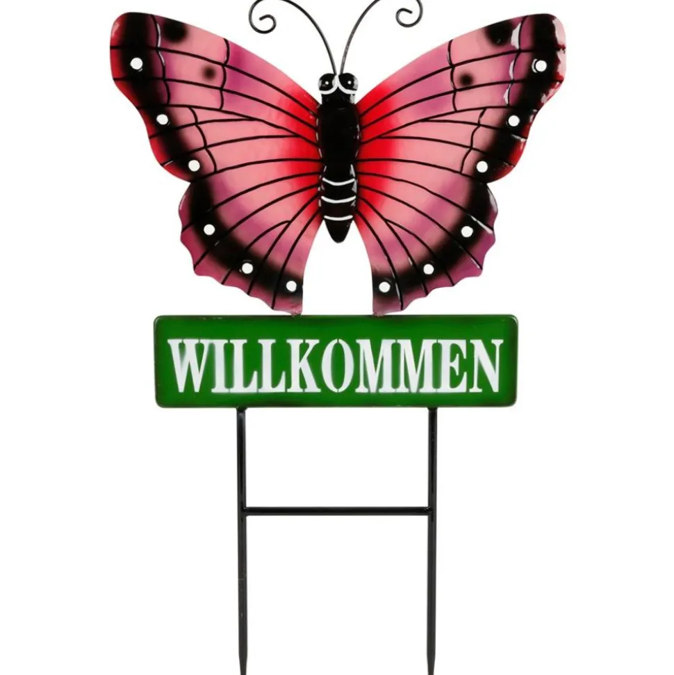 Gartenstecker Schmetterling Willkommen 60Cm