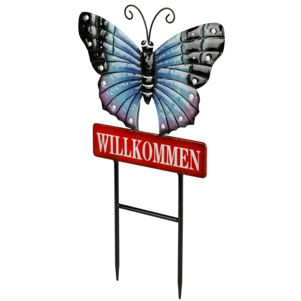 Gartenstecker Schmetterling Willkommen 60Cm