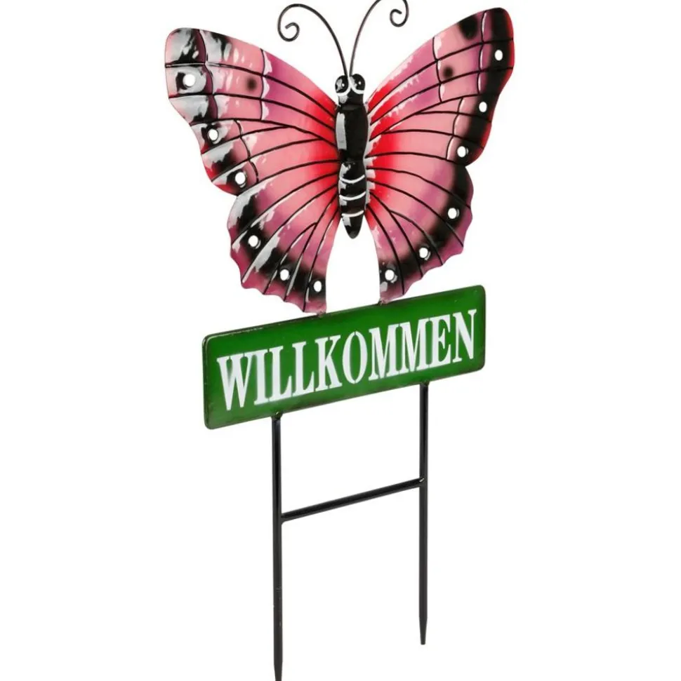 Gartenstecker Schmetterling Willkommen 60Cm