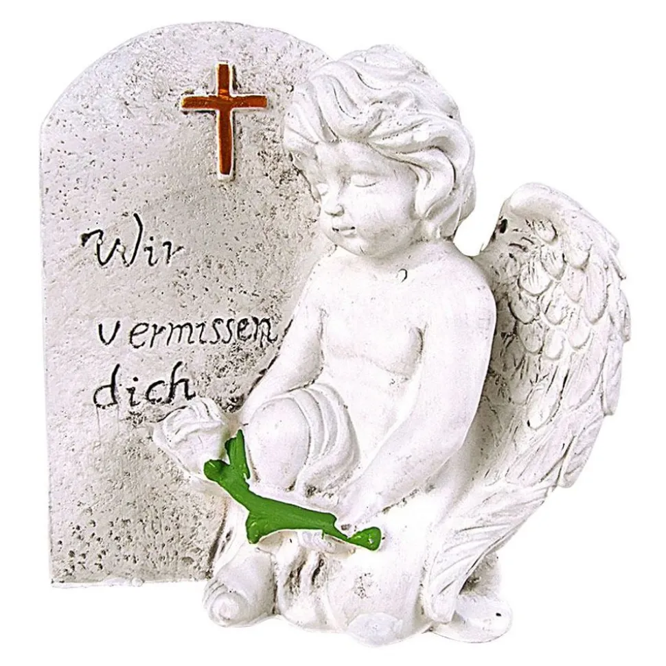 Grab-Spruchstein Engel Mit Rose 17X20,5X10Cm