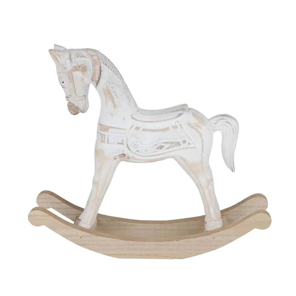 Groses Deko-Schaukelpferd Aus Holz White-Washed