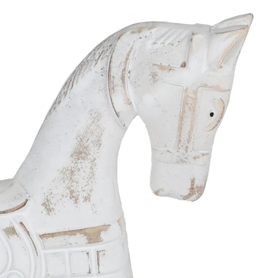 Groses Deko-Schaukelpferd Aus Holz White-Washed