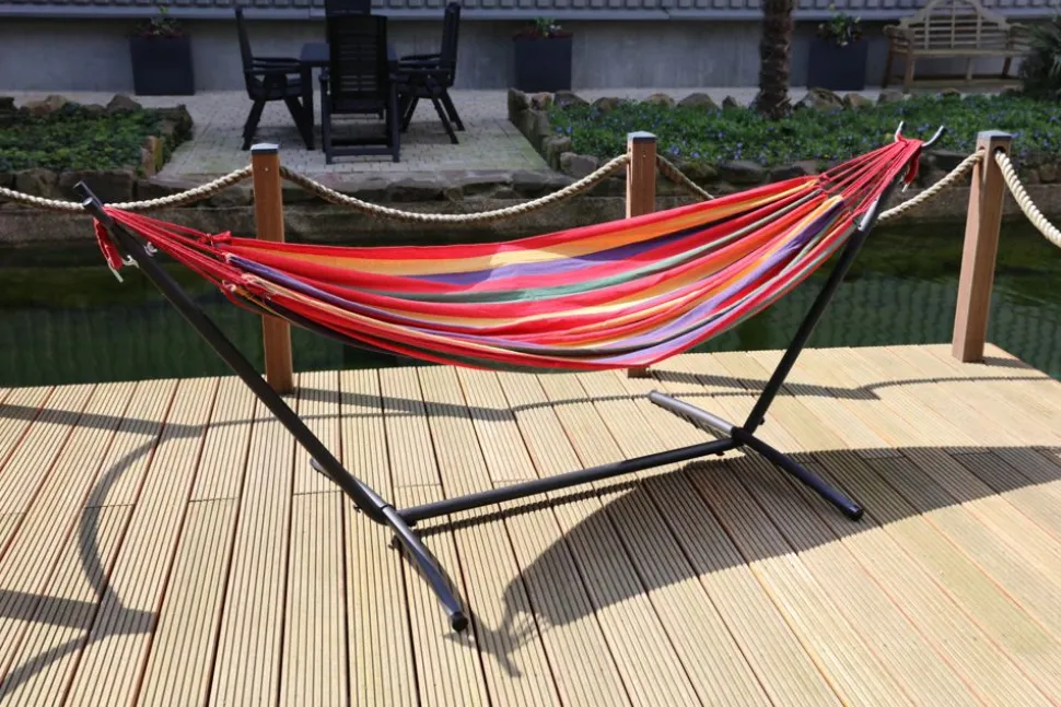 Hangematte Mit Gestell 270X108X100Cm Rot Gestreift