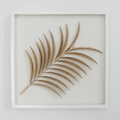 Holzrahmen Mit Metallblatt Palmwedel Weis/Gold