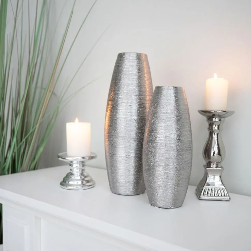 Keramik-Vase 12X32Cm Silber