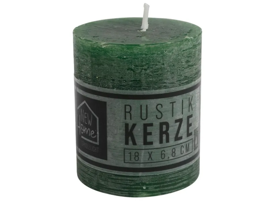 Kerze Rustikal 68X80Mm Dunkelgrun
