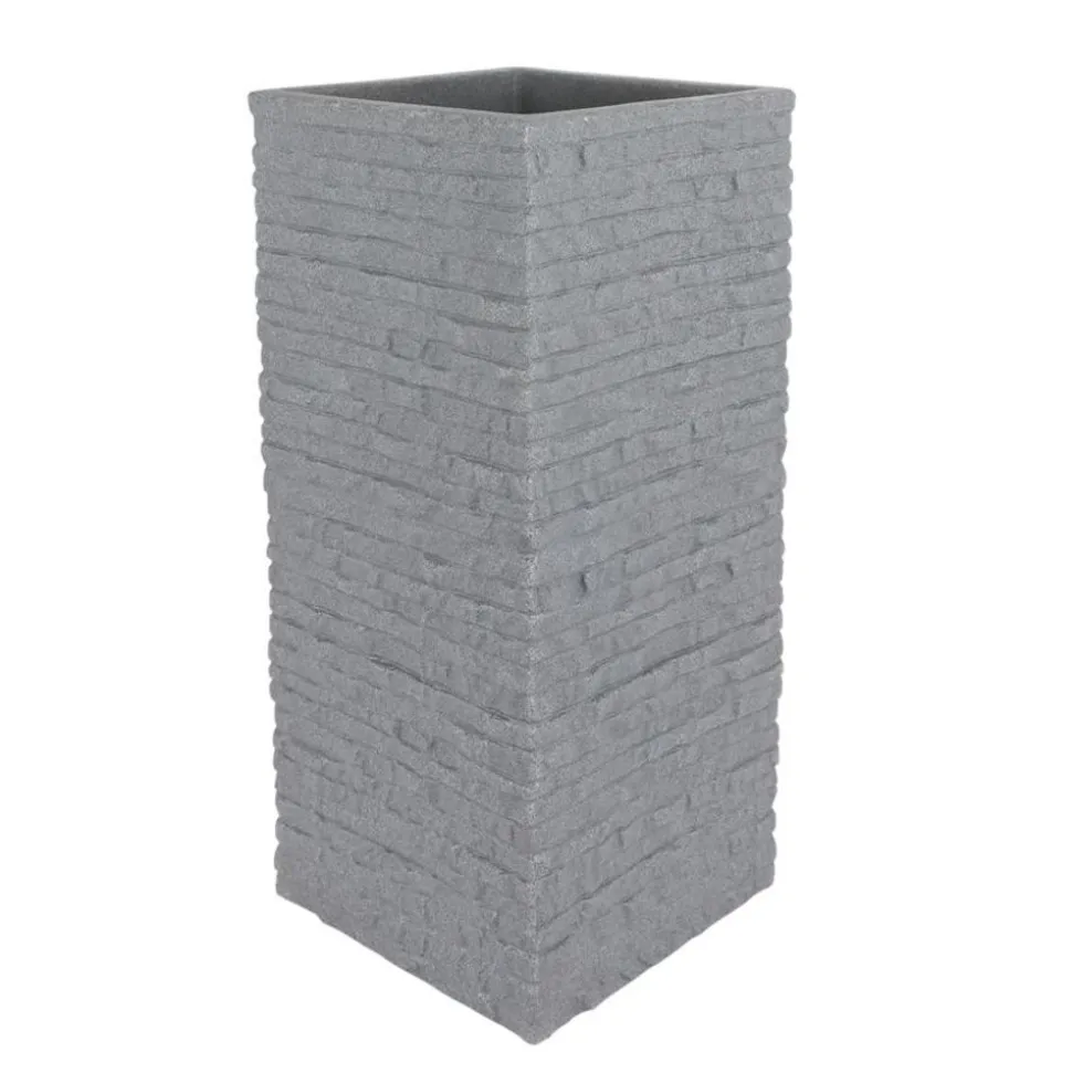Kubus Ziegel-Saulentopf 26X26X60Cm Grau
