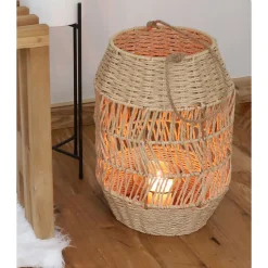 Laterne Aus Naturfaser Mit Glaseinsatz 41Cm