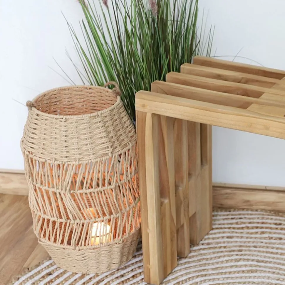 Laterne Aus Naturfaser Mit Glaseinsatz 41Cm