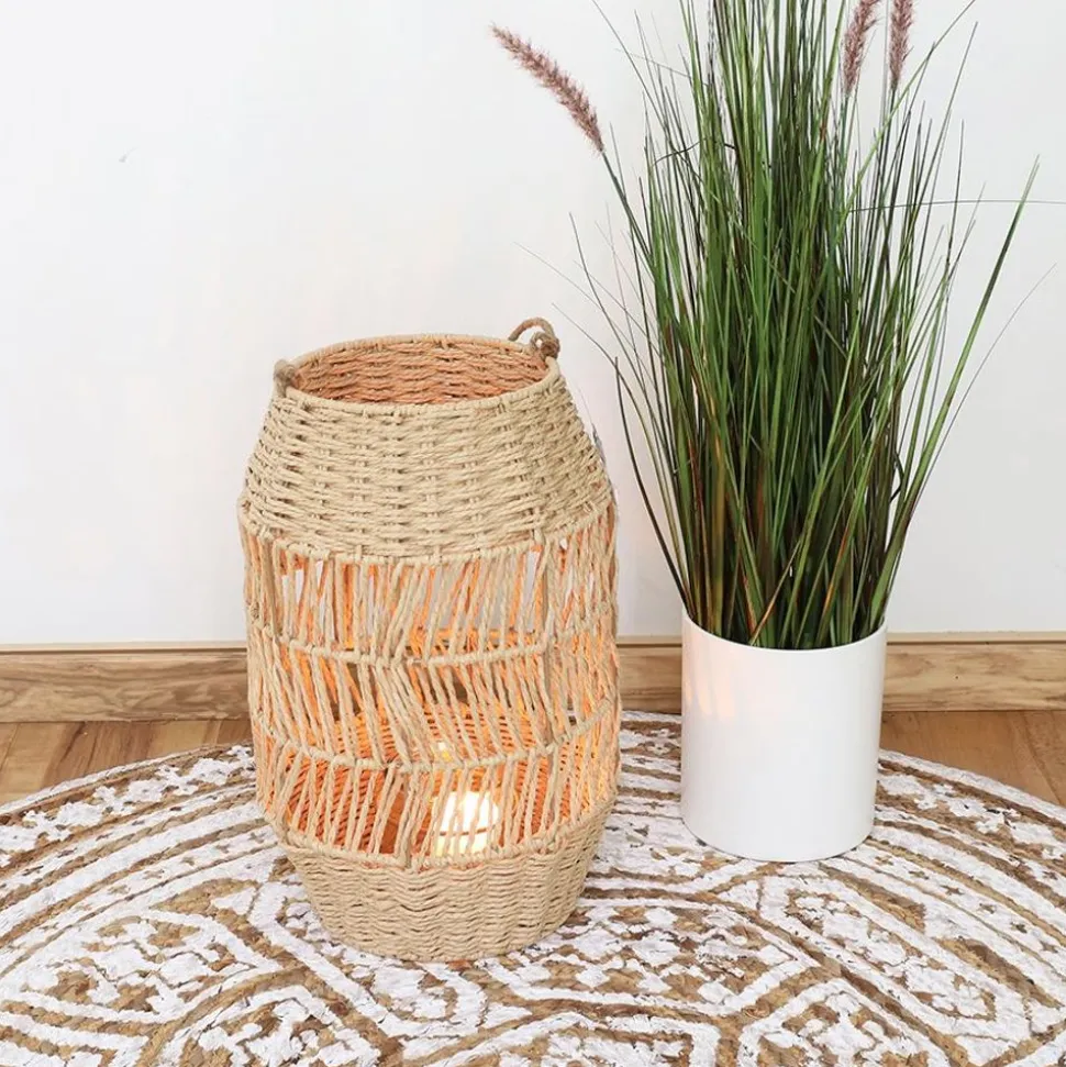 Laterne Aus Naturfaser Mit Glaseinsatz 41Cm
