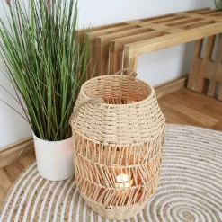 Laterne Aus Naturfaser Mit Glaseinsatz 41Cm