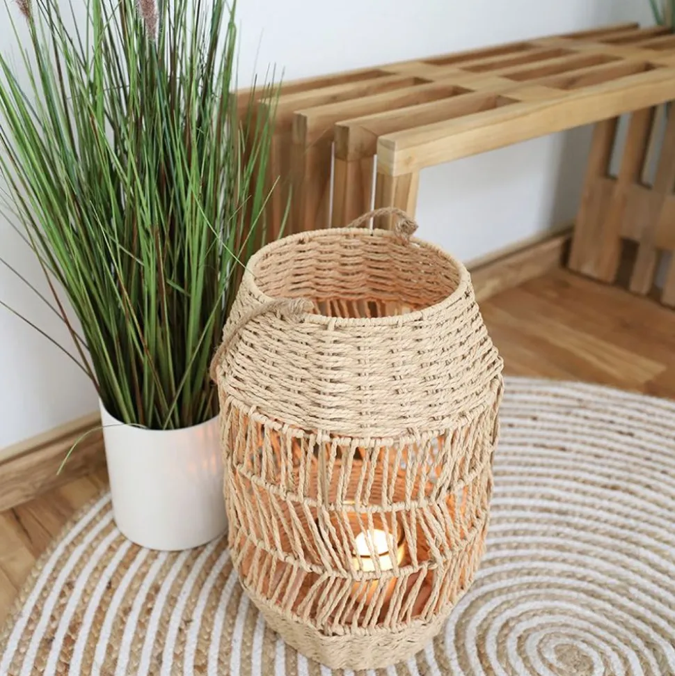 Laterne Aus Naturfaser Mit Glaseinsatz 41Cm