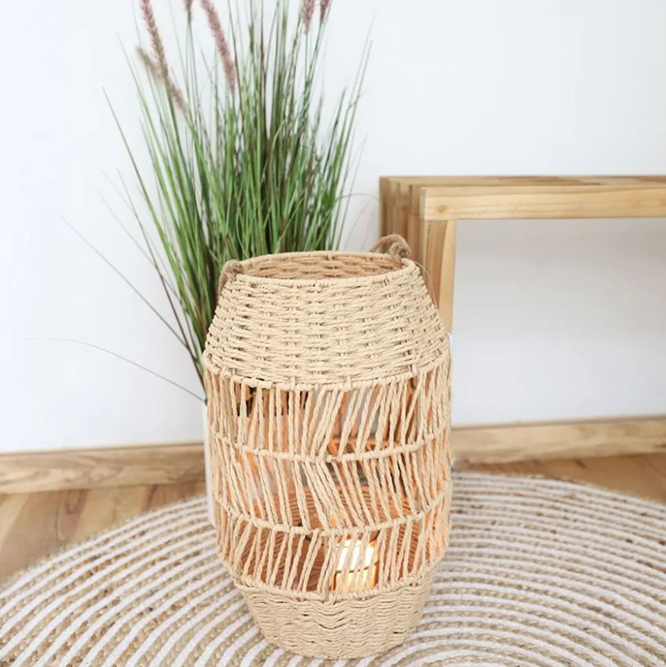 Laterne Aus Naturfaser Mit Glaseinsatz 41Cm