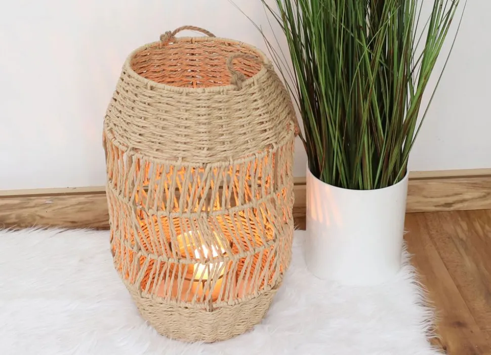 Laterne Aus Naturfaser Mit Glaseinsatz 36Cm