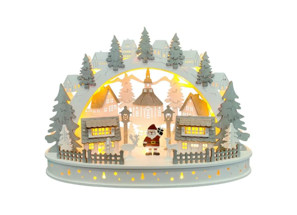Led-Weihnachtslandschaft Aus Holz Mit Timer 42X13X28,5Cm Warmweis