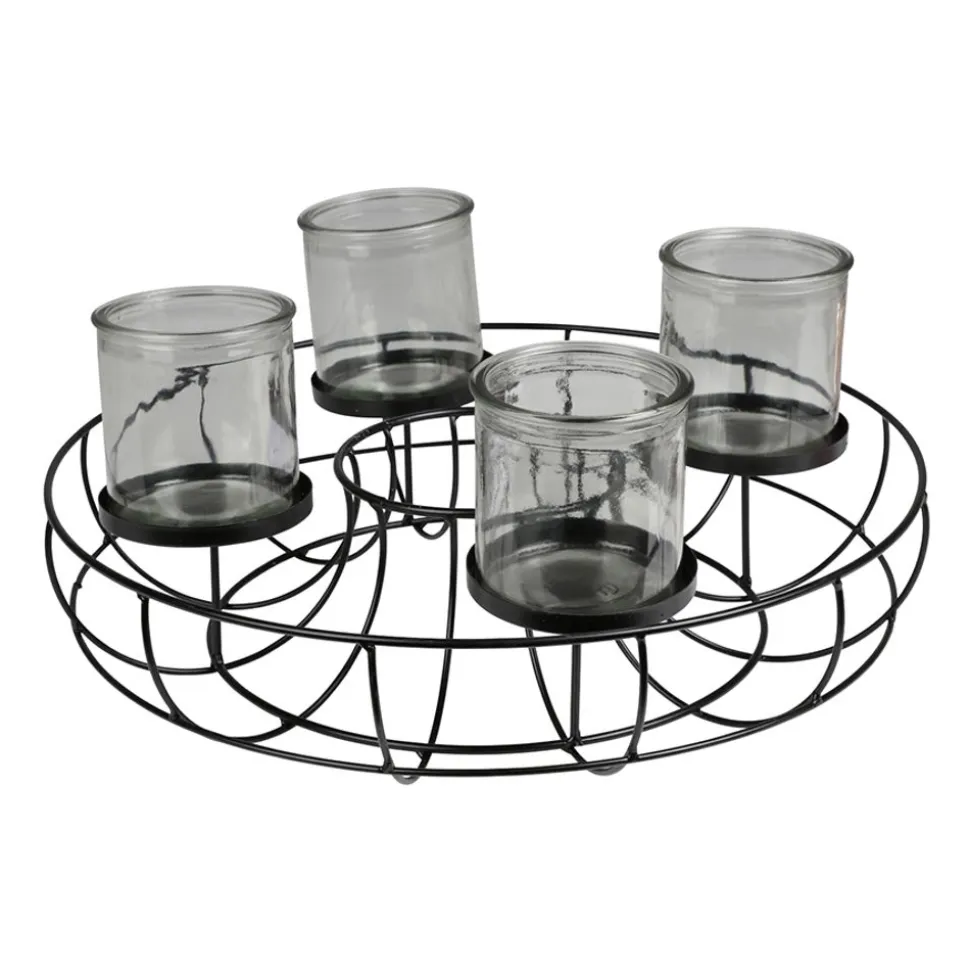 Metall-Dekokranz Mit Glas-Windlichtern 35Cm