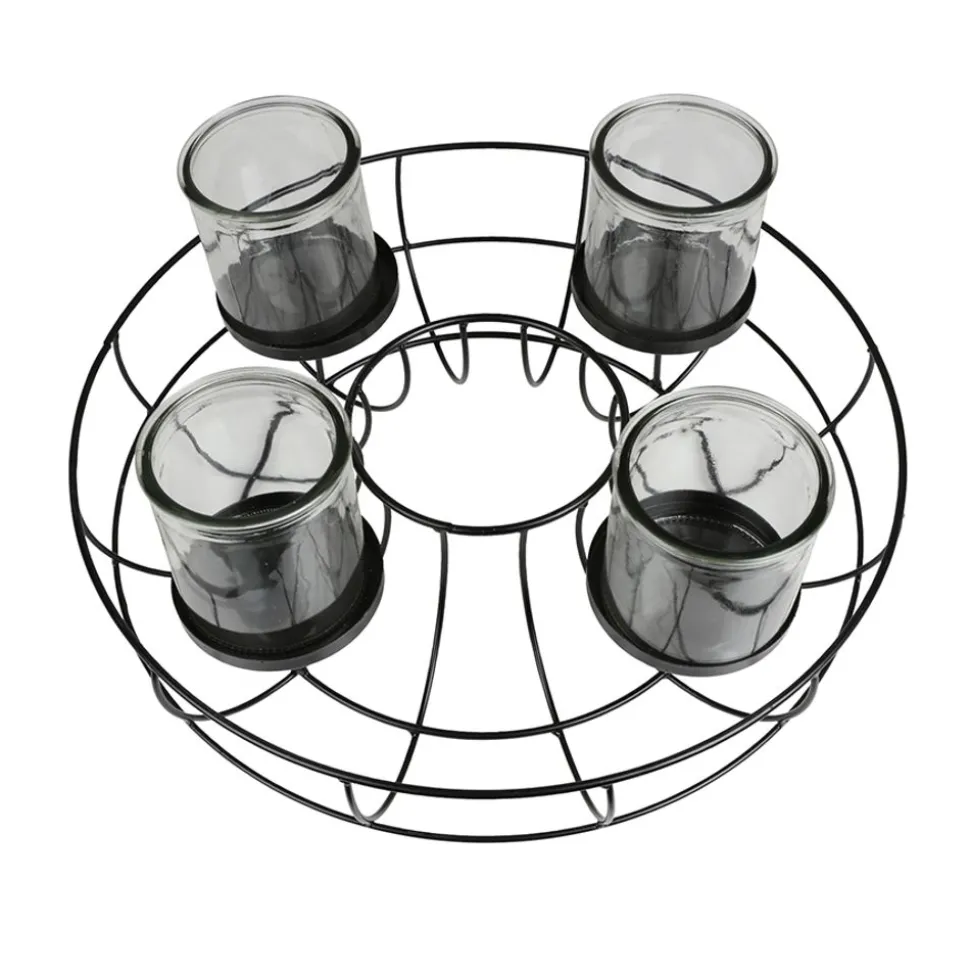 Metall-Dekokranz Mit Glas-Windlichtern 35Cm