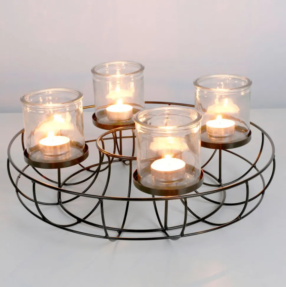 Metall-Dekokranz Mit Glas-Windlichtern 35Cm