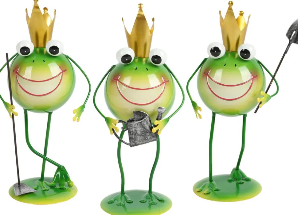 Metallfrosch Stehend Mit Gartenwerkzeug 28,5Cm