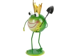 Metallfrosch Stehend Mit Gartenwerkzeug 28,5Cm