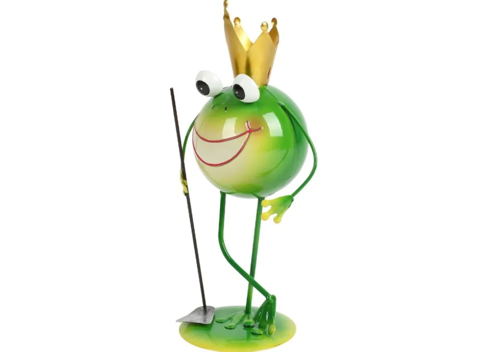 Metallfrosch Stehend Mit Gartenwerkzeug 28,5Cm