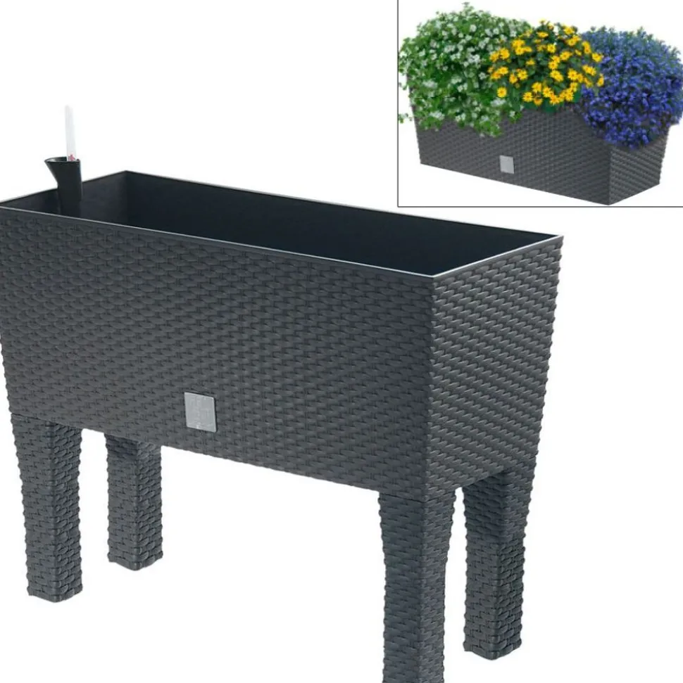 Polyrattan-Blumenbank Mit Bewasserung 80X32Cm Anthrazit