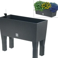 Polyrattan-Blumenbank Mit Bewasserung 60X24,5Cm Anthrazit