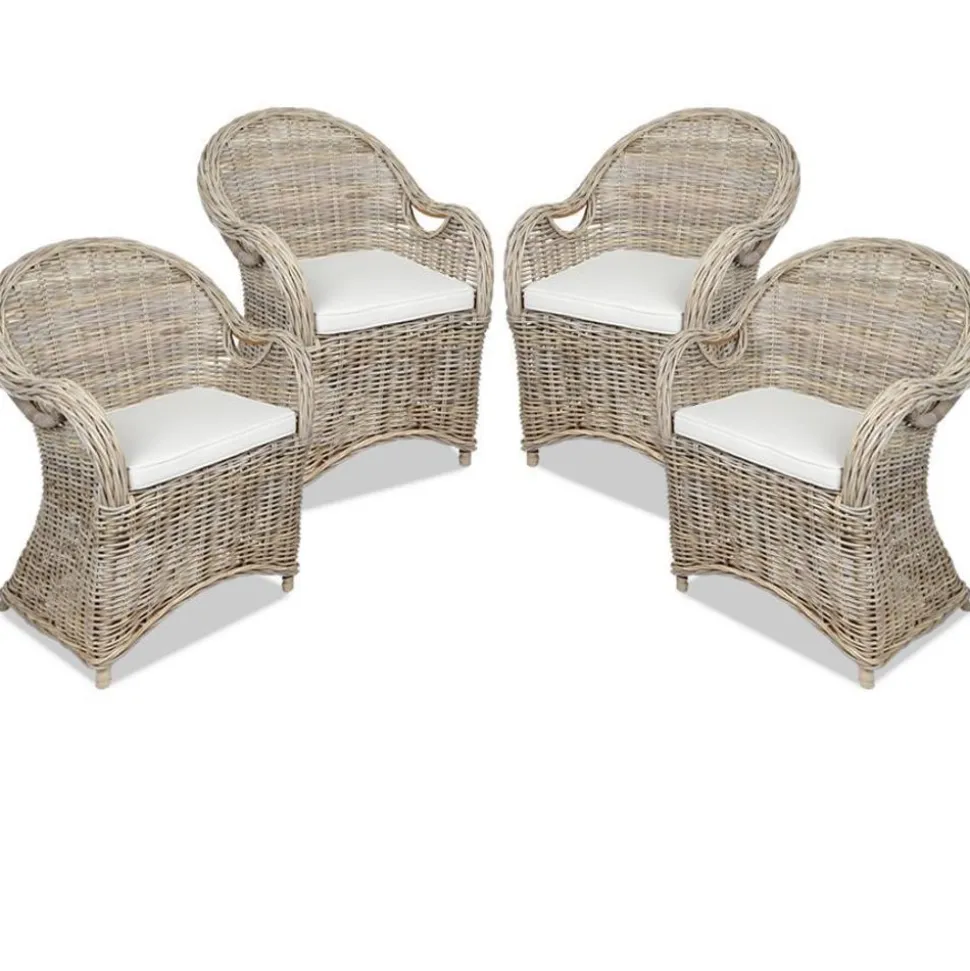 Rattansessel Athena Mit Sitzkissen 4Er-Set Natural-Grey