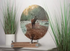 Rundes Wandbild Aus Mdf 58Cm Hirsch Im Wald