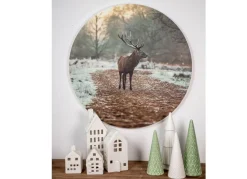 Rundes Wandbild Aus Mdf 58Cm Hirsch Im Wald