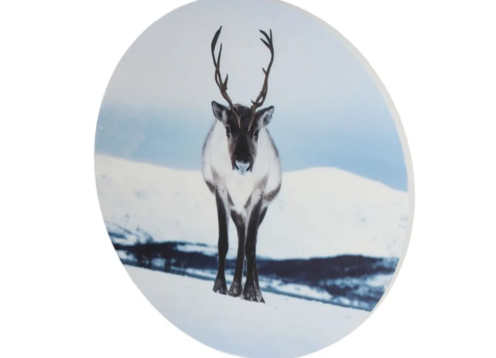 Rundes Wandbild Aus Mdf 58Cm Rentier Im Schnee