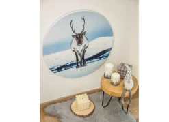 Rundes Wandbild Aus Mdf 58Cm Rentier Im Schnee