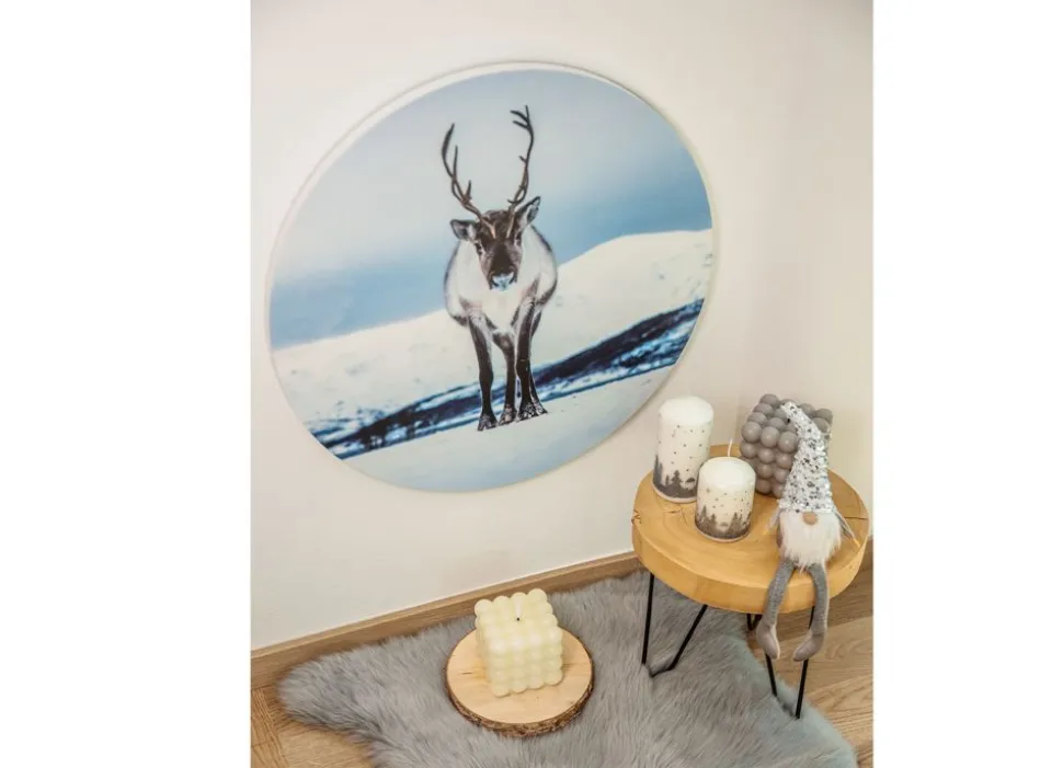 Rundes Wandbild Aus Mdf 58Cm Rentier Im Schnee