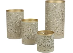 Saulen-Windlichter Aus Metall Beige/Gold 4Er-Set