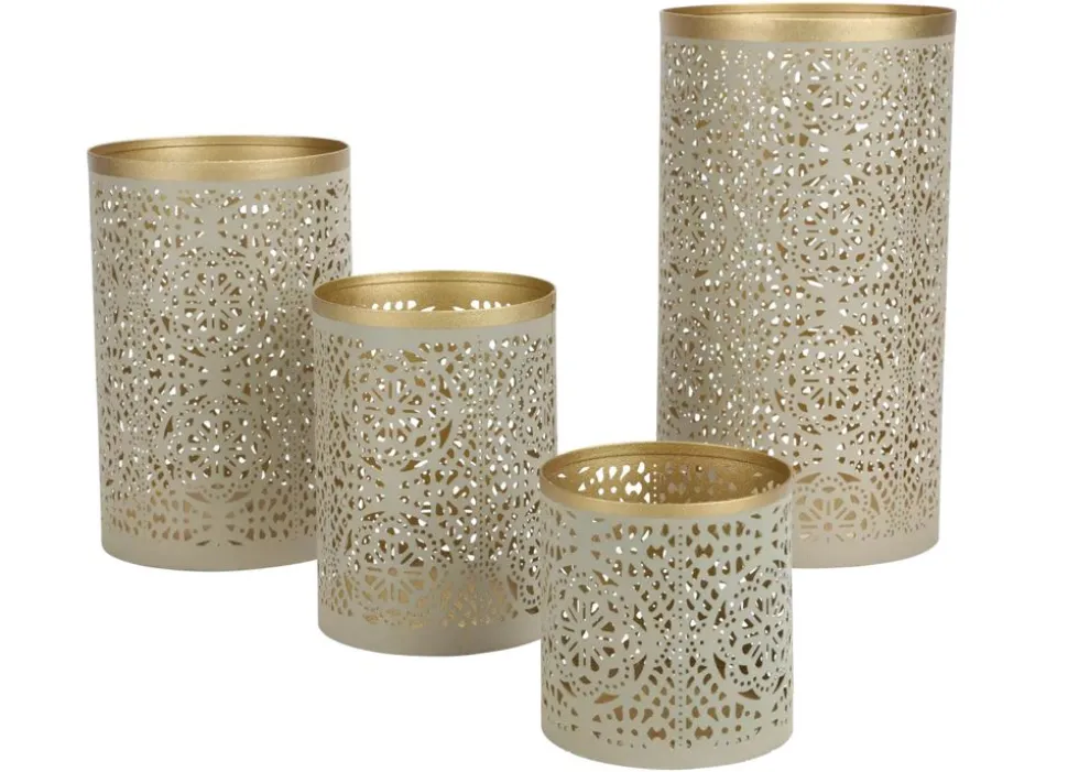 Saulen-Windlichter Aus Metall Beige/Gold 4Er-Set