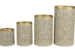 Saulen-Windlichter Aus Metall Beige/Gold 4Er-Set